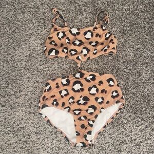 art class Girls Leopard Print One-Piece Swim in Tan, Black, White
